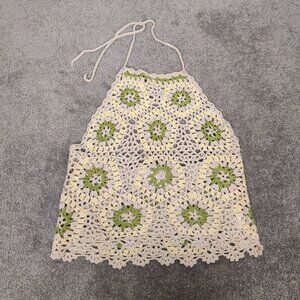 Debut NEW Women's Crop Top Size M / L Beige Halter Neck Crochet Boho Bohemian